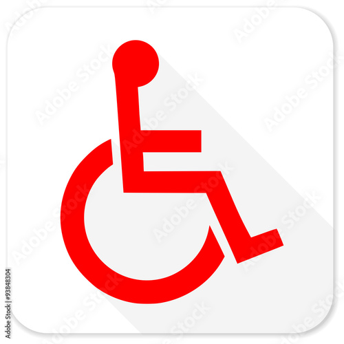 wheelchair red flat icon with long shadow on white background