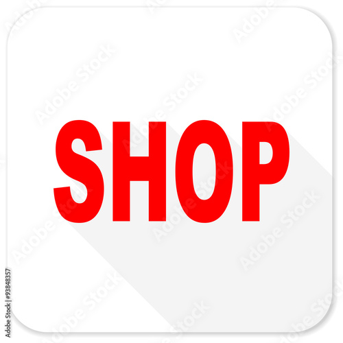 shop red flat icon with long shadow on white background