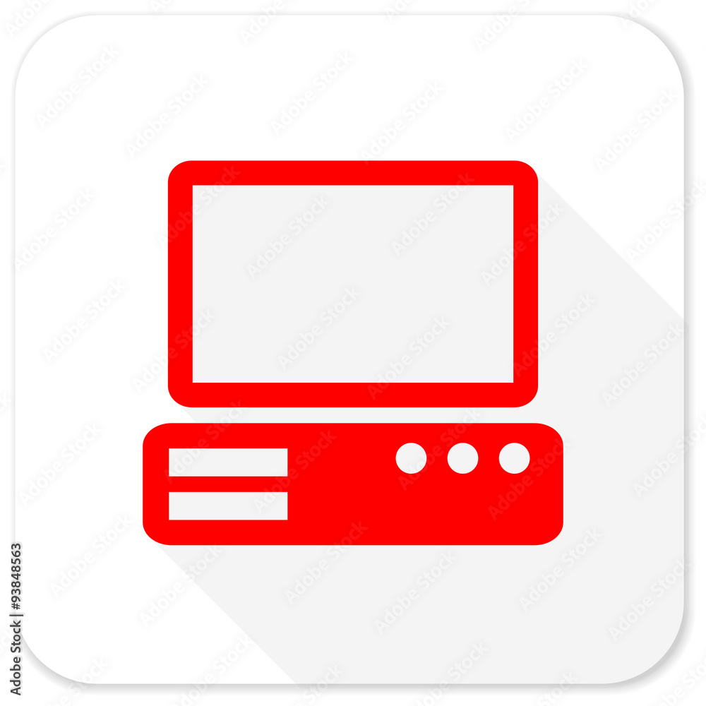computer red flat icon with long shadow on white background computer red flat icon with long shadow on white background