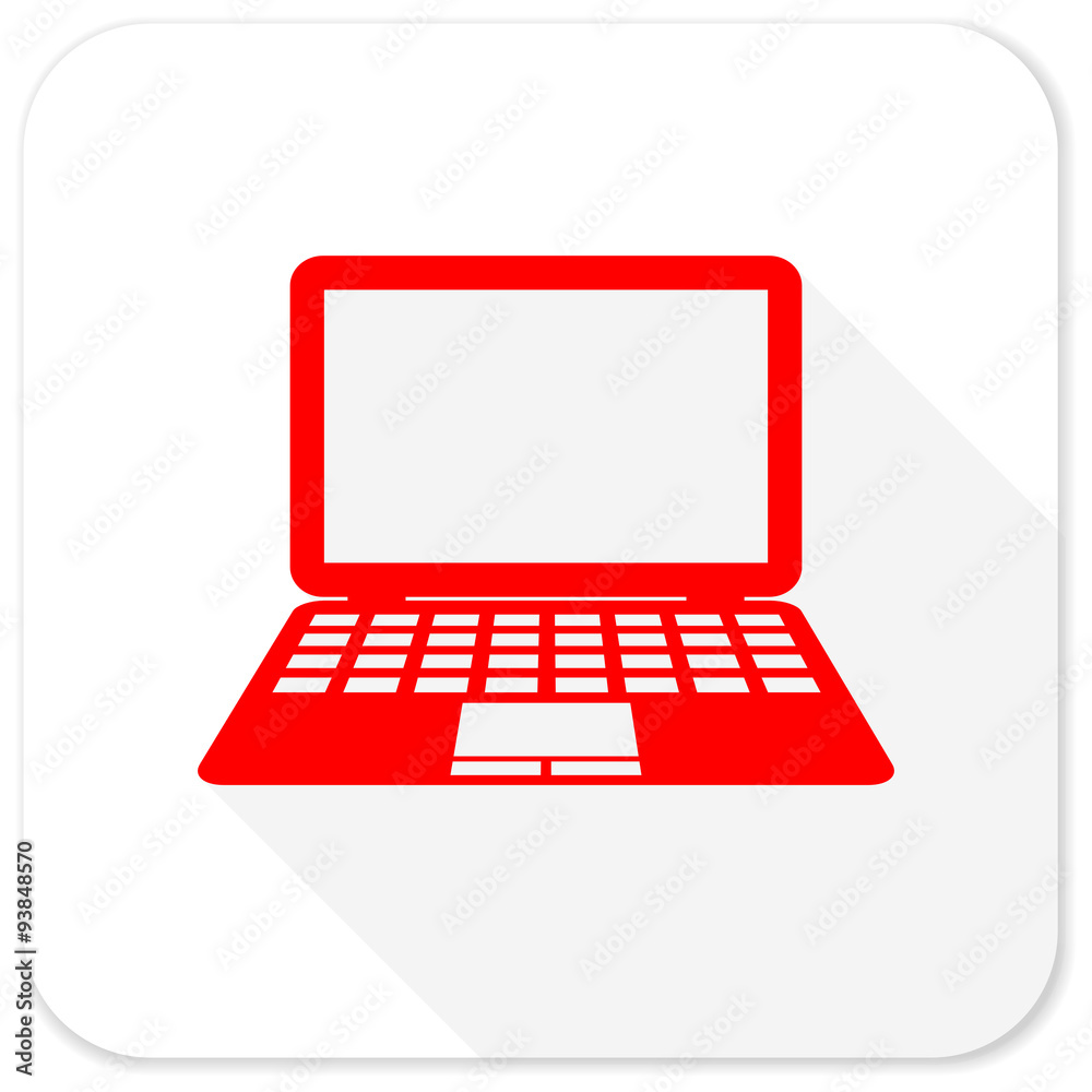 computer red flat icon with long shadow on white background computer red flat icon with long shadow on white background