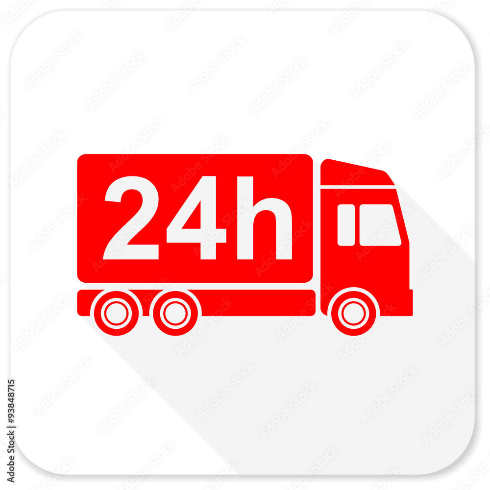 delivery red flat icon with long shadow on white background delivery red flat icon with long shadow on white background