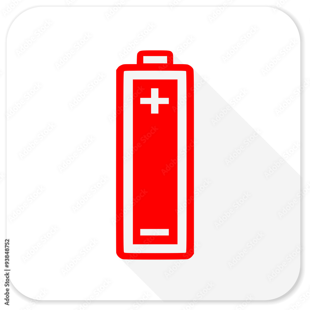Obraz premium battery red flat icon with long shadow on white background