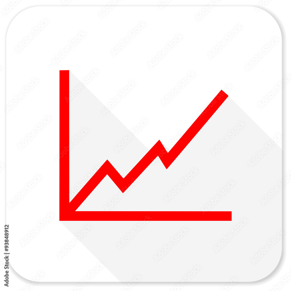 chart red flat icon with long shadow on white background