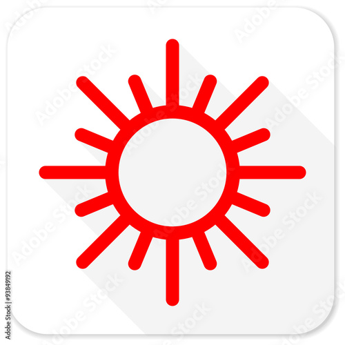 sun red flat icon with long shadow on white background