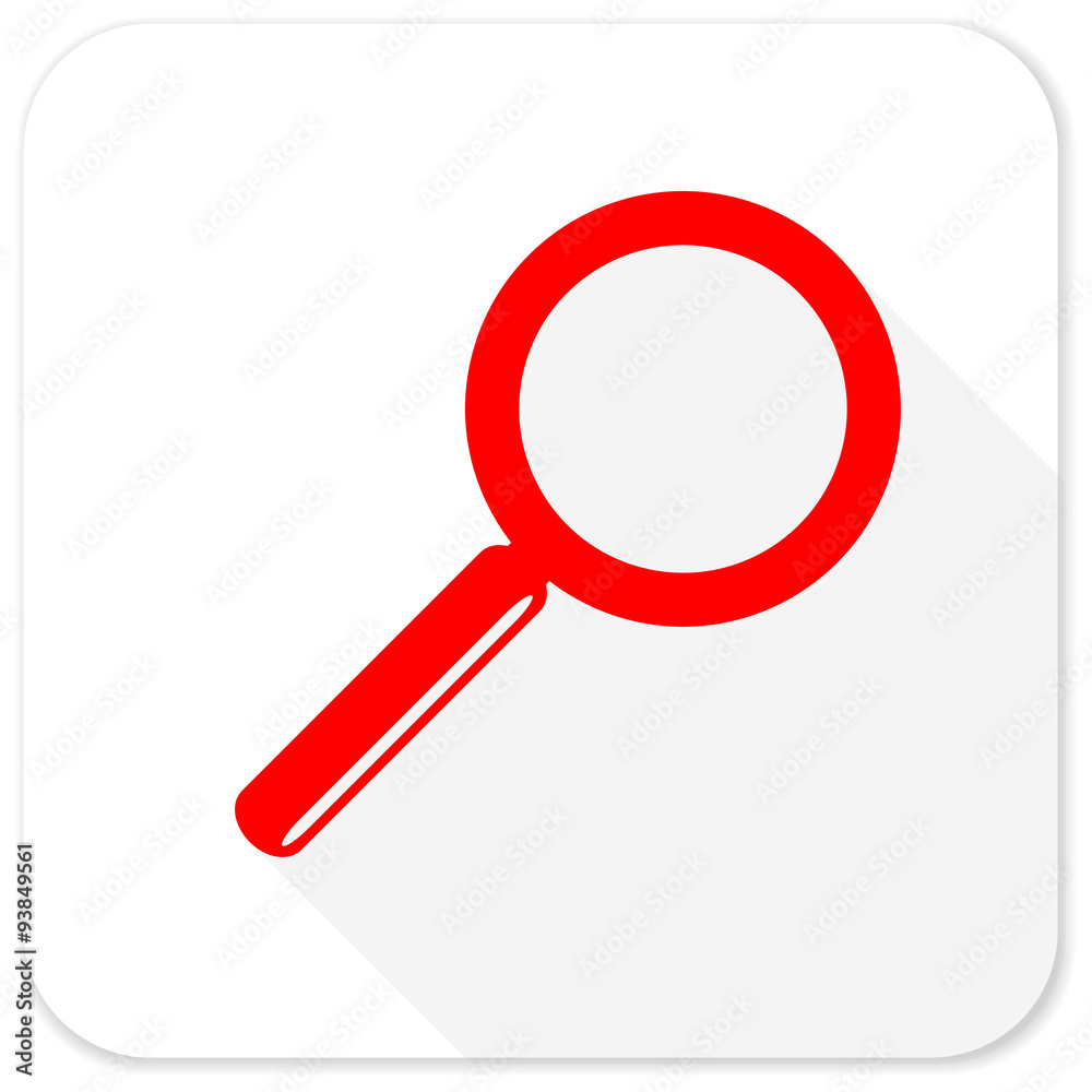 search red flat icon with long shadow on white background search red flat icon with long shadow on white background