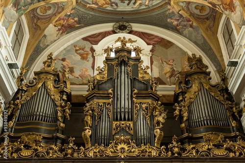 organ pipes in a church in Ljubljana, Slovenia