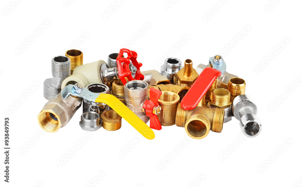 Plumbing fitting and ball valve, isolated on white background Plumbing fitting and ball valve, isolated on white background