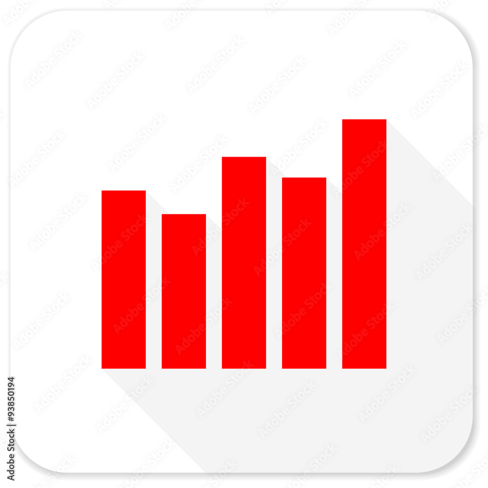 graph red flat icon with long shadow on white background