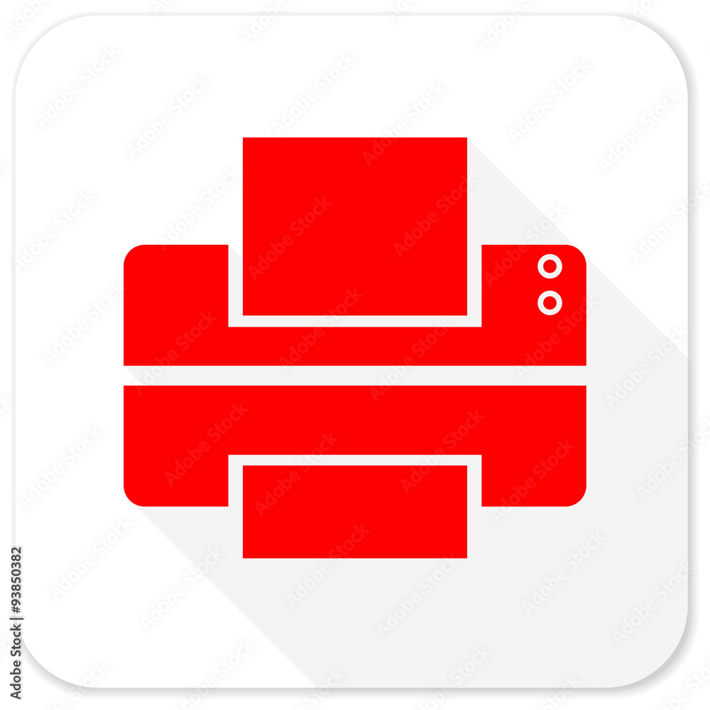 printer red flat icon with long shadow on white background printer red flat icon with long shadow on white background