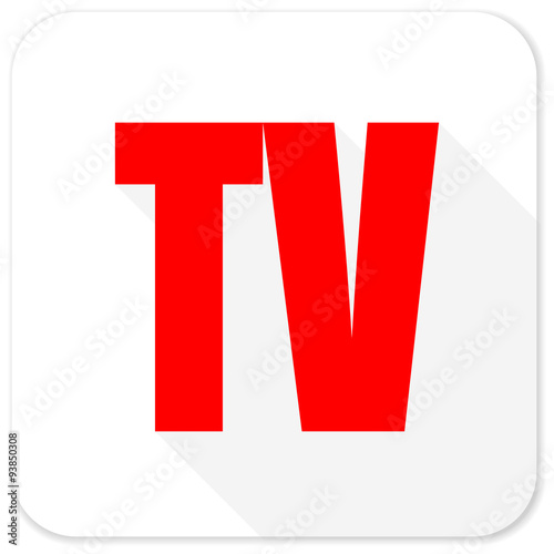 tv red flat icon with long shadow on white background