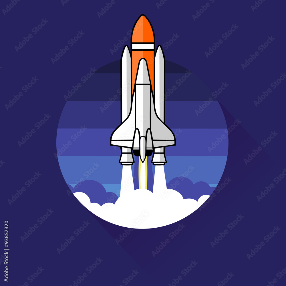 Flat rocket icon. concept of new business project and launch a n Flat rocket icon. concept of new business project and launch a n