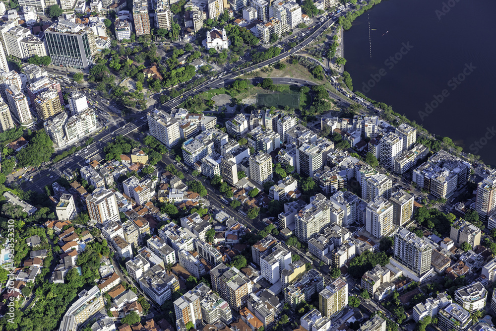 Fototapeta premium Aerial view of tall buildings in big city