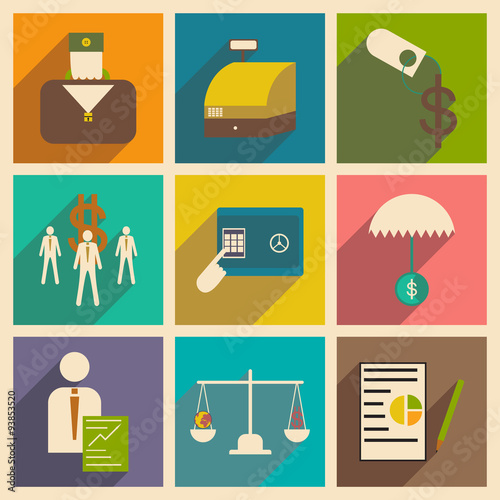 Modern flat icons vector collection with shadow economy money