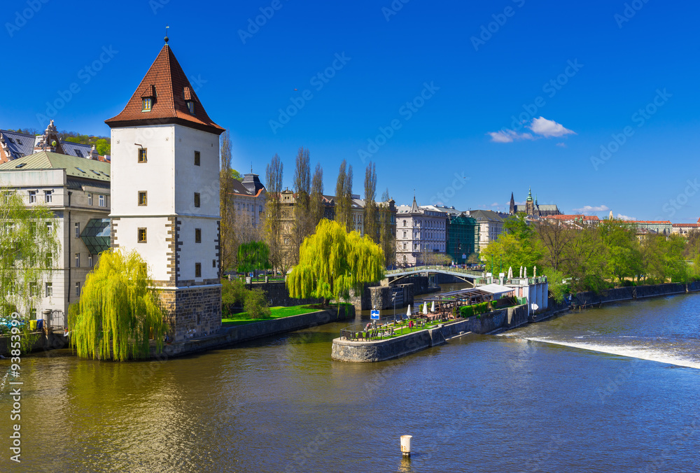 Fototapeta premium Embankment of the Vltava river in Prague. Czech Republic