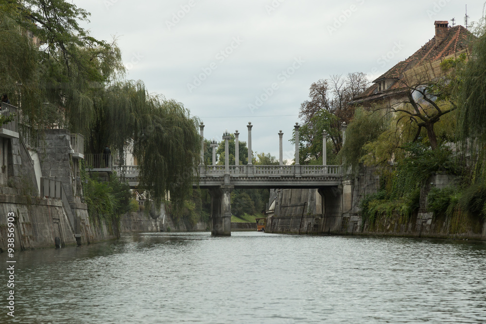 Naklejka premium view of Ljubljana and the Ljubljanica River, Slovenia