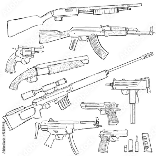 Vector Sketch Set of Firearm Weapons