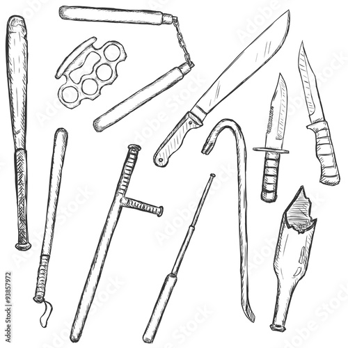 Vector Sketch Set of Edged Weapon photo