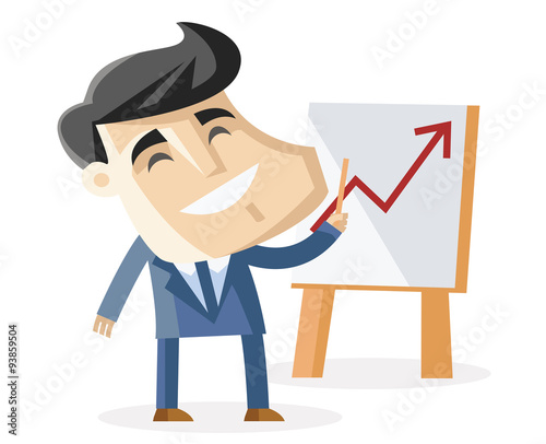 hombre de negocios mostrando un gráfico sobre el ascenso de las estadísticas 