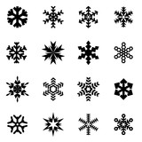 Vector black snowflake icon set