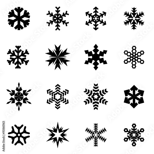 Vector black snowflake icon set