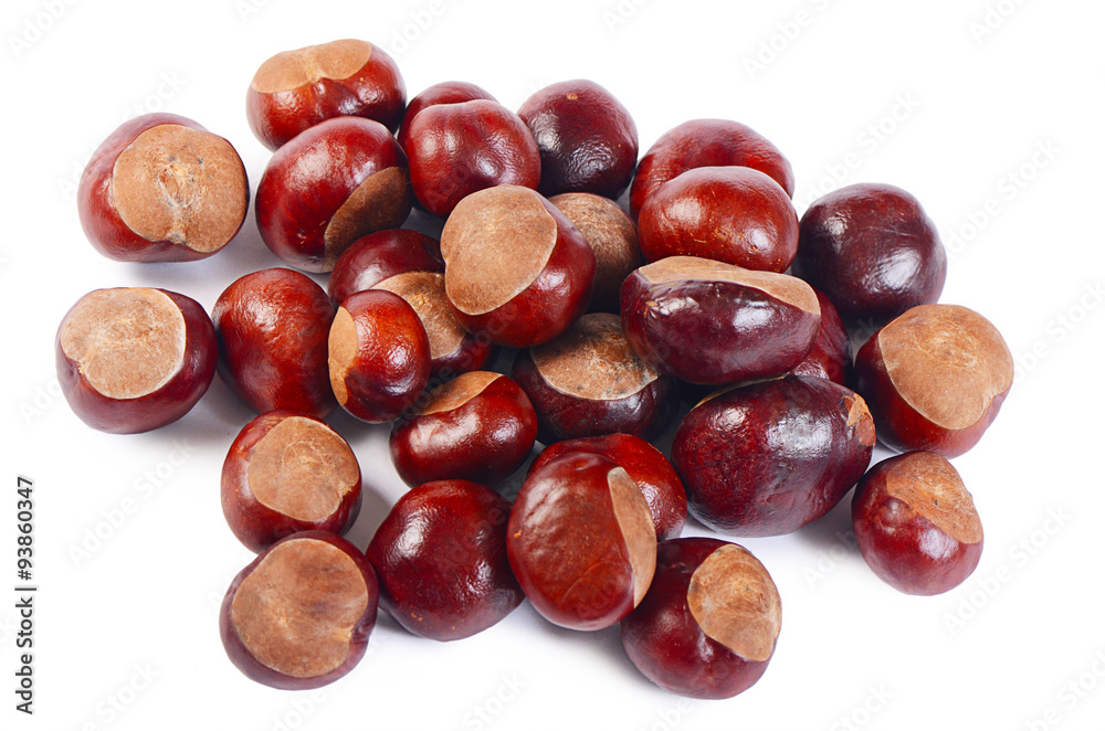 Mature chestnuts isolated on white background Mature chestnuts isolated on white background