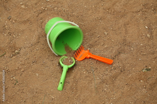 Children's bucket and shovel in the sandbox