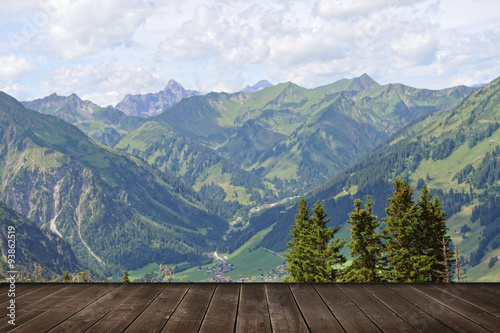 Mountains Landscape and wooden platform