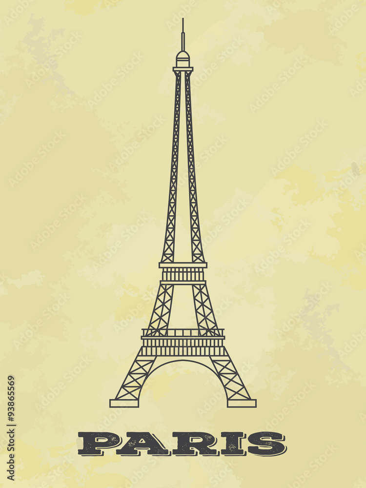 World landmarks. Paris. France. Eiffel tower. Graphic template. Logos and badges.Linear design. Vector illustration retro poster