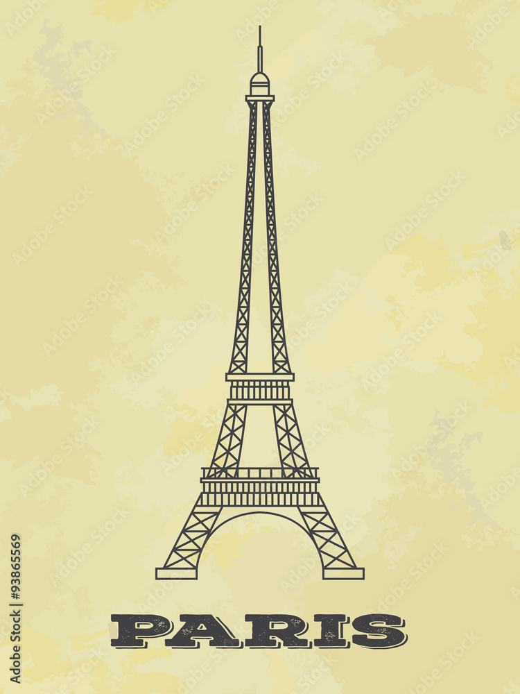Fototapeta premium World landmarks. Paris. France. Eiffel tower. Graphic template. Logos and badges.Linear design. Vector illustration retro poster