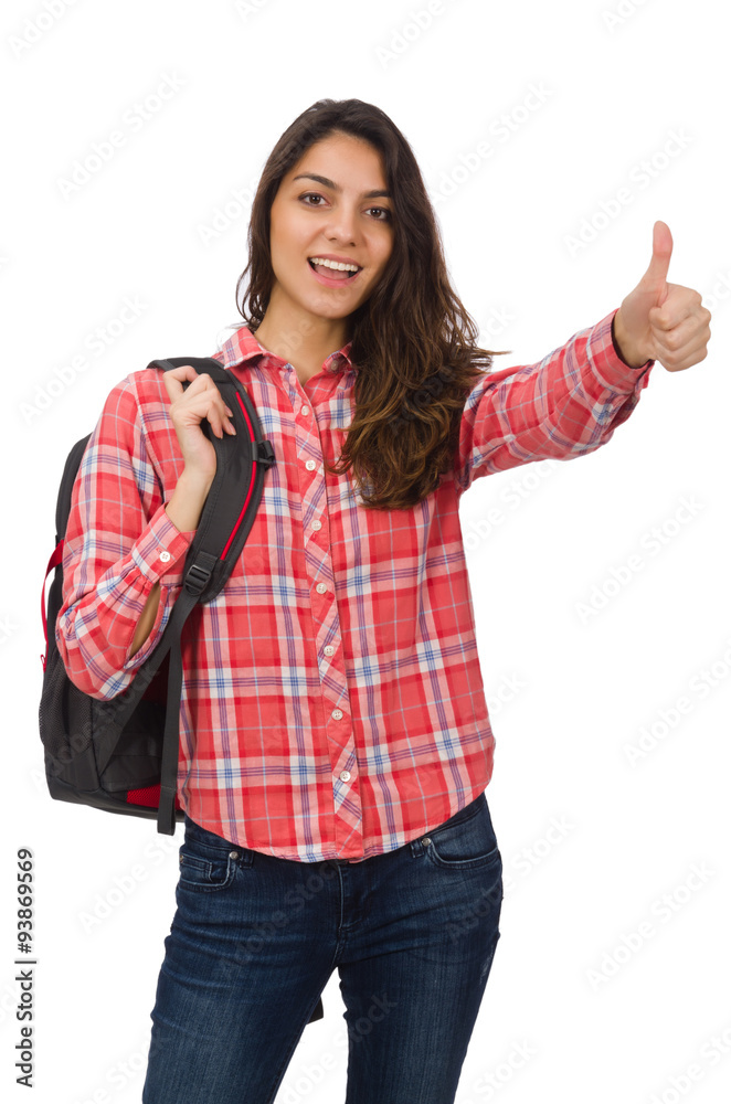 Young student isolated on white
