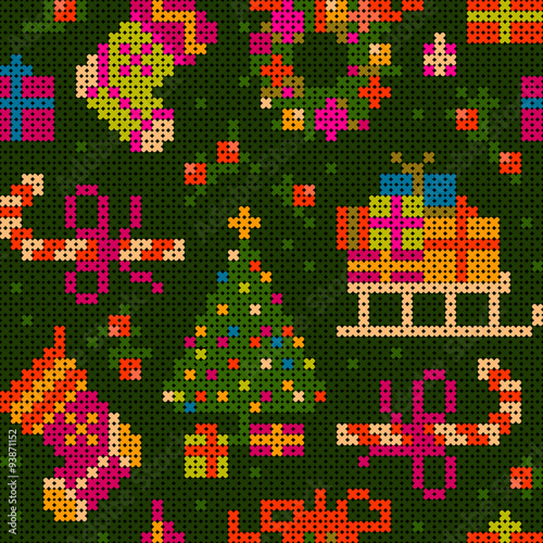 seamless x-stitch textured christmas illustraton