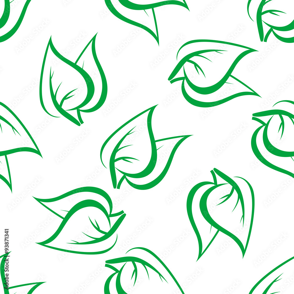 Spring green leaves seamless pattern