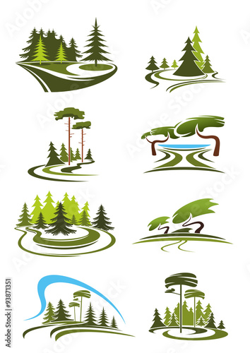Park, garden and forest landscape icons