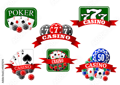 Casino, jackpot and poker gambling icons