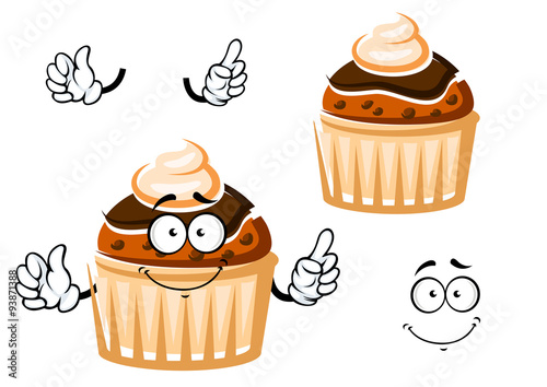 Muffin with chocolate glaze and cream