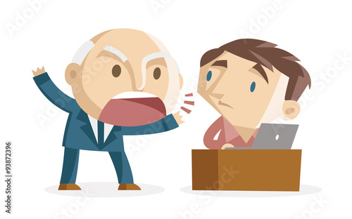 jefe molesto gritando a un empleado en la oficina