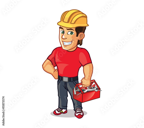 Handsome Construction Worker Carrying Tool Box