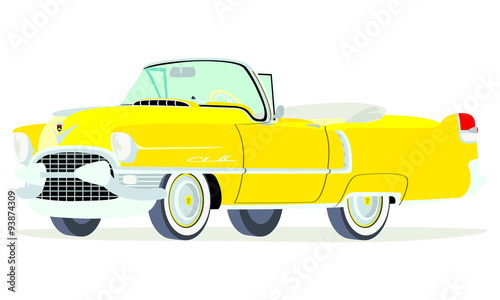 Caricatura Cadillac convertible abierto 1955 amarillo vista frontal y lateral