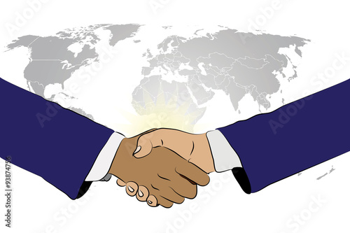 Handshake. World map