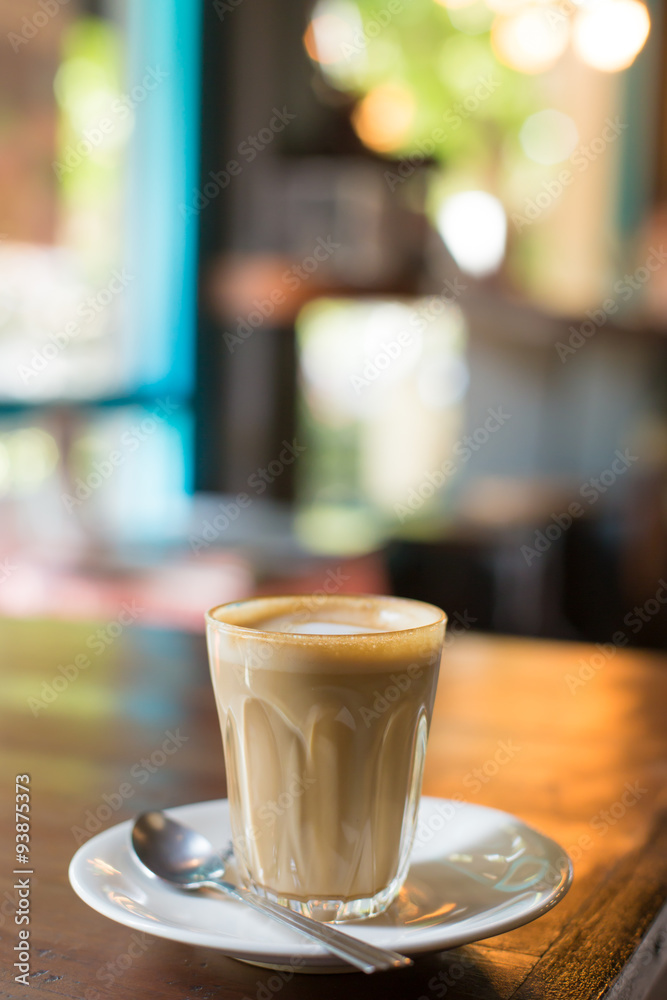 Hot art Latte Coffee in a cup on table Hot art Latte Coffee in a cup on table