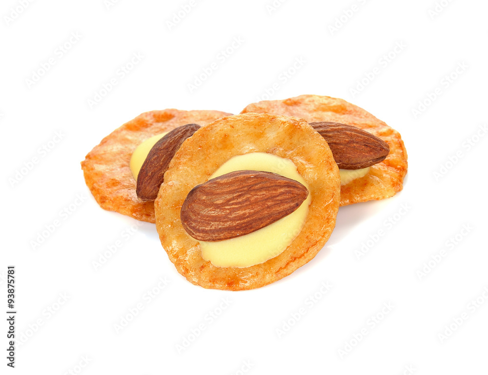 almonds cracker on white background. almonds cracker on white background.