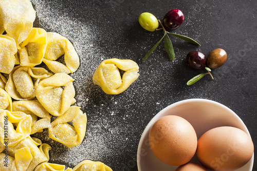 Tortellini on a blackboard background