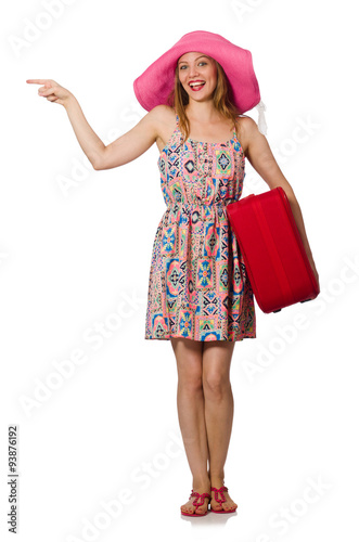 Woman in travelling concept on white
