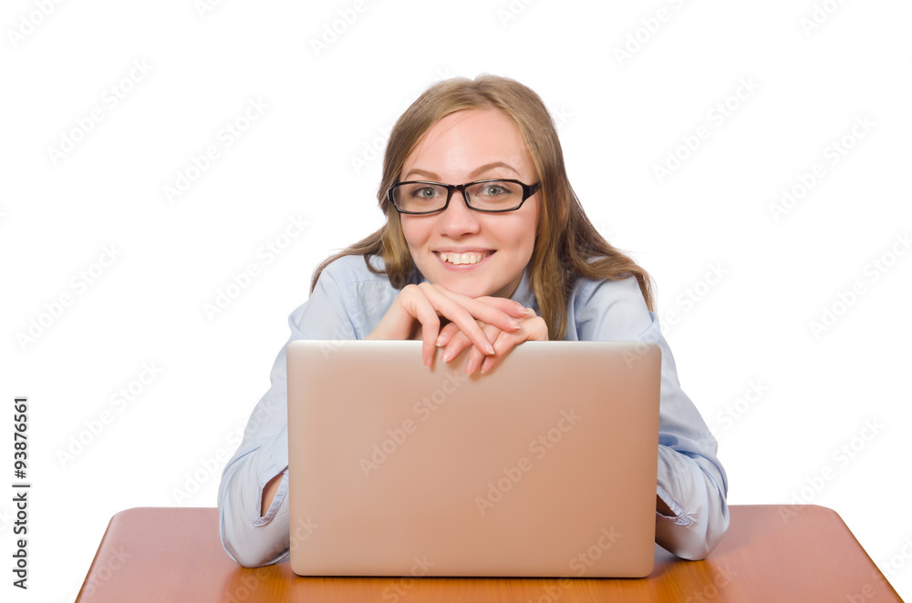 Office employee at job isolated on white Office employee at job isolated on white