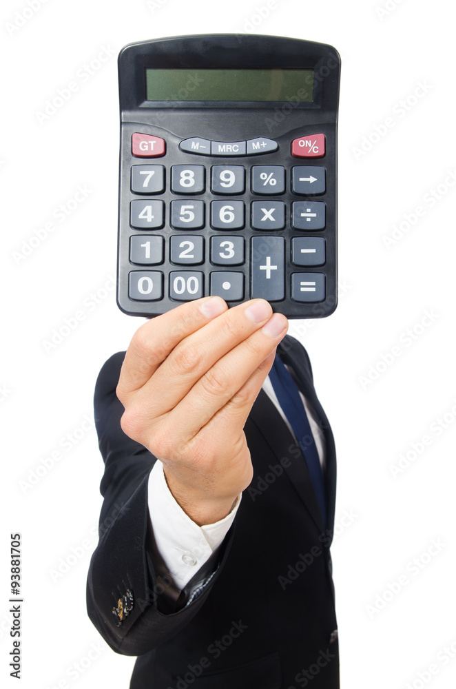 Man with calculator isolated on white Man with calculator isolated on white