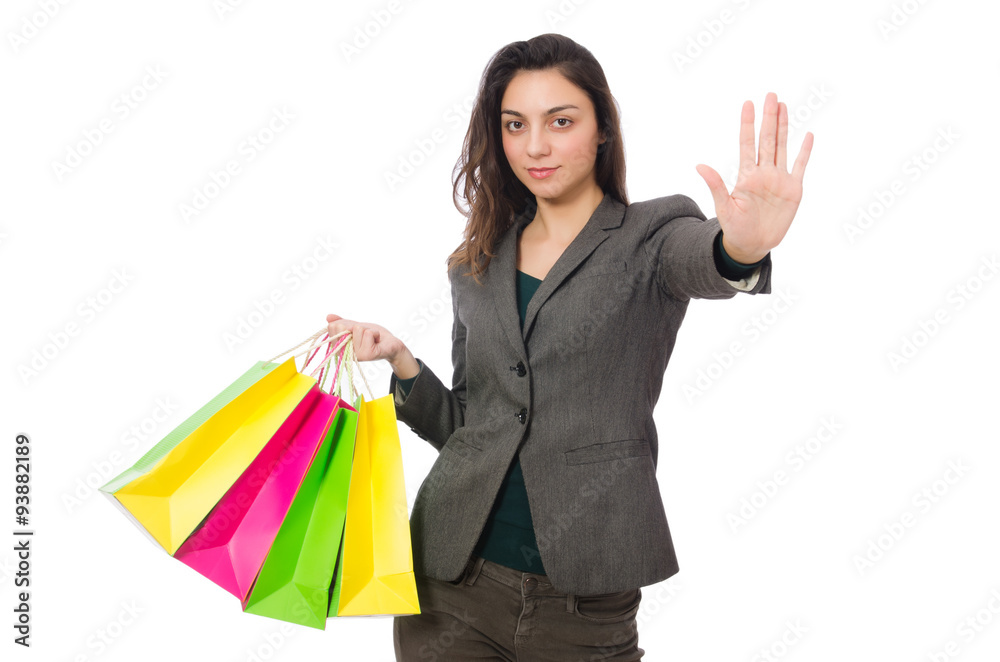 Attractive woman with shopping bags isolated on white Attractive woman with shopping bags isolated on white