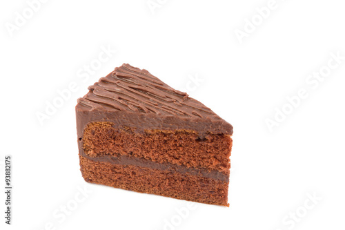 Piece of chocolate cake isolated on white background