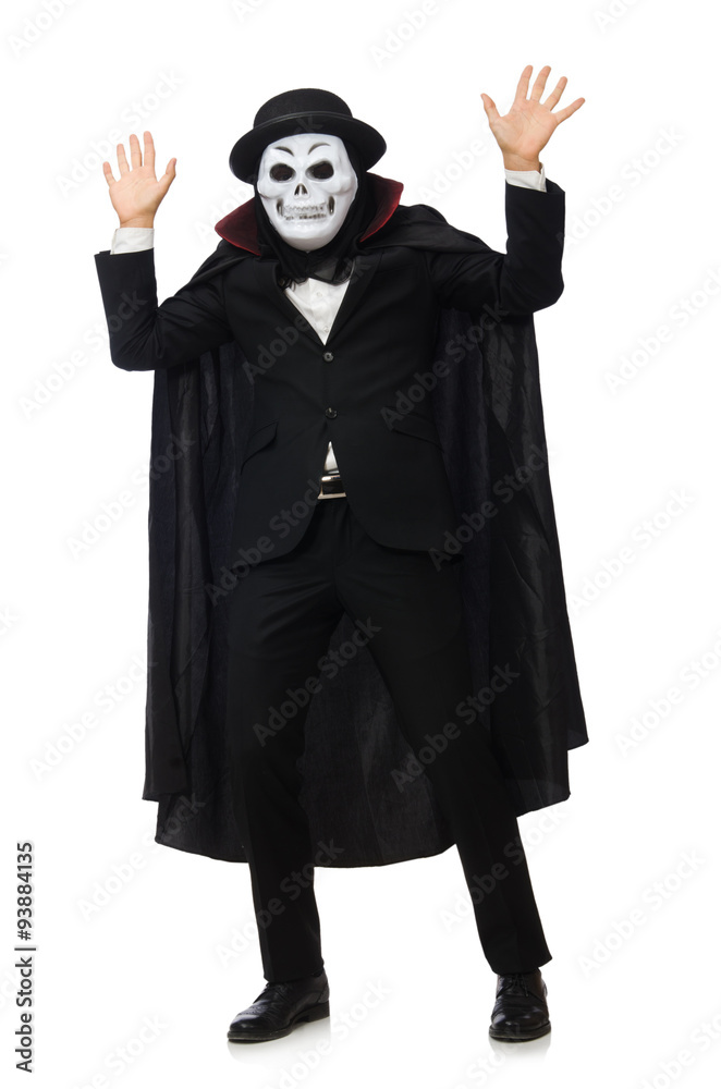 Man with scary mask isolated on white Man with scary mask isolated on white
