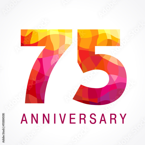 75 anniversary red colored logo. The bright faceted logotype of 75th birthday made in the shades of red. photo