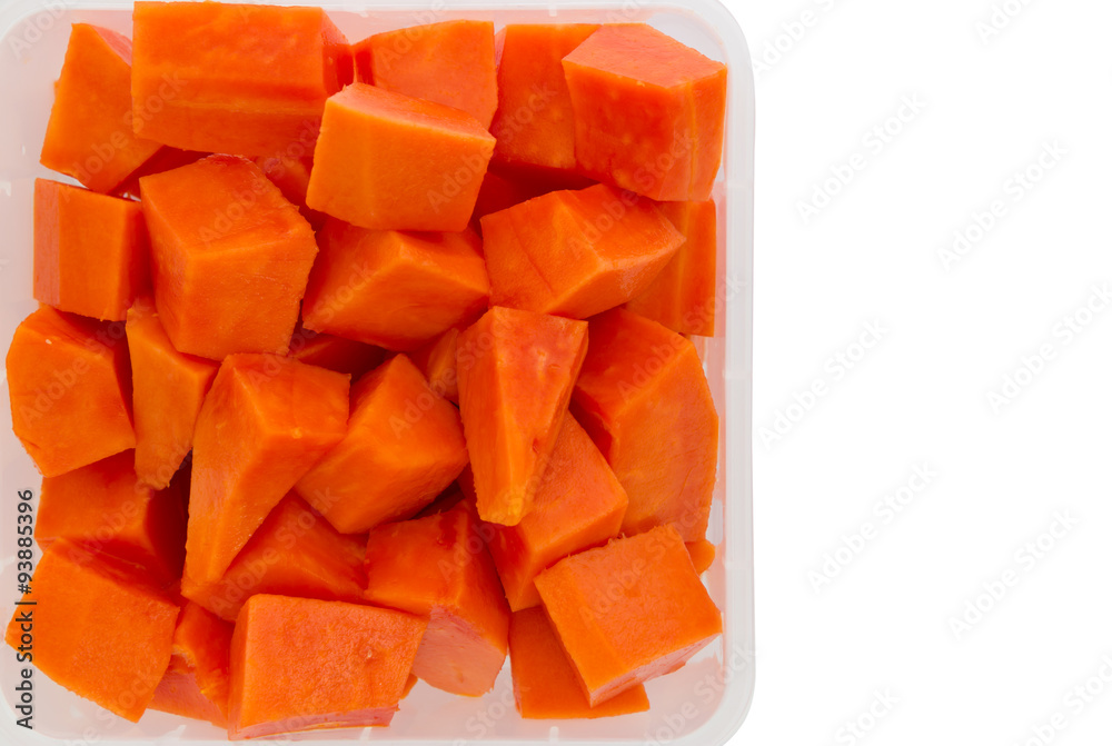 Papaya sliced on white plate isolated on white background Papaya sliced on white plate isolated on white background